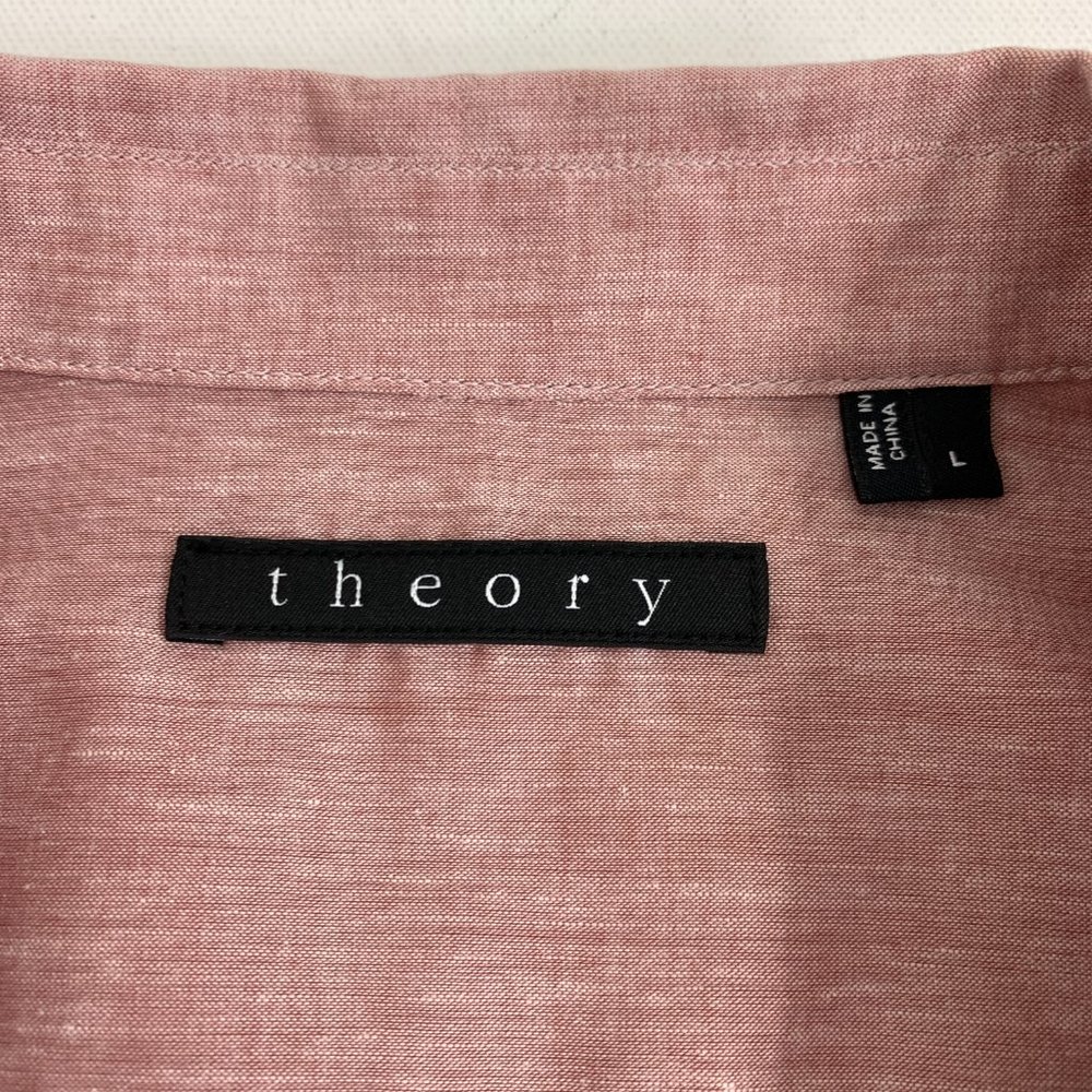 Theory Mens Large Heather Red Button Down Shirt Long Sleeve 2 Front Pockets - Picture 5 of 12